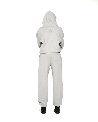 Light gray TONAL PUNK V2 hoodie and sweatpants set, 100% cotton fleece, with subtle star print.