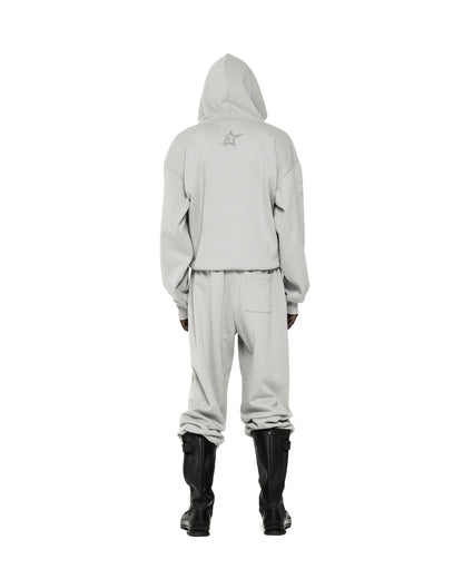 Light grey TONAL PUNK V2 hoodie and sweatpants with a subtle star motif on the back.