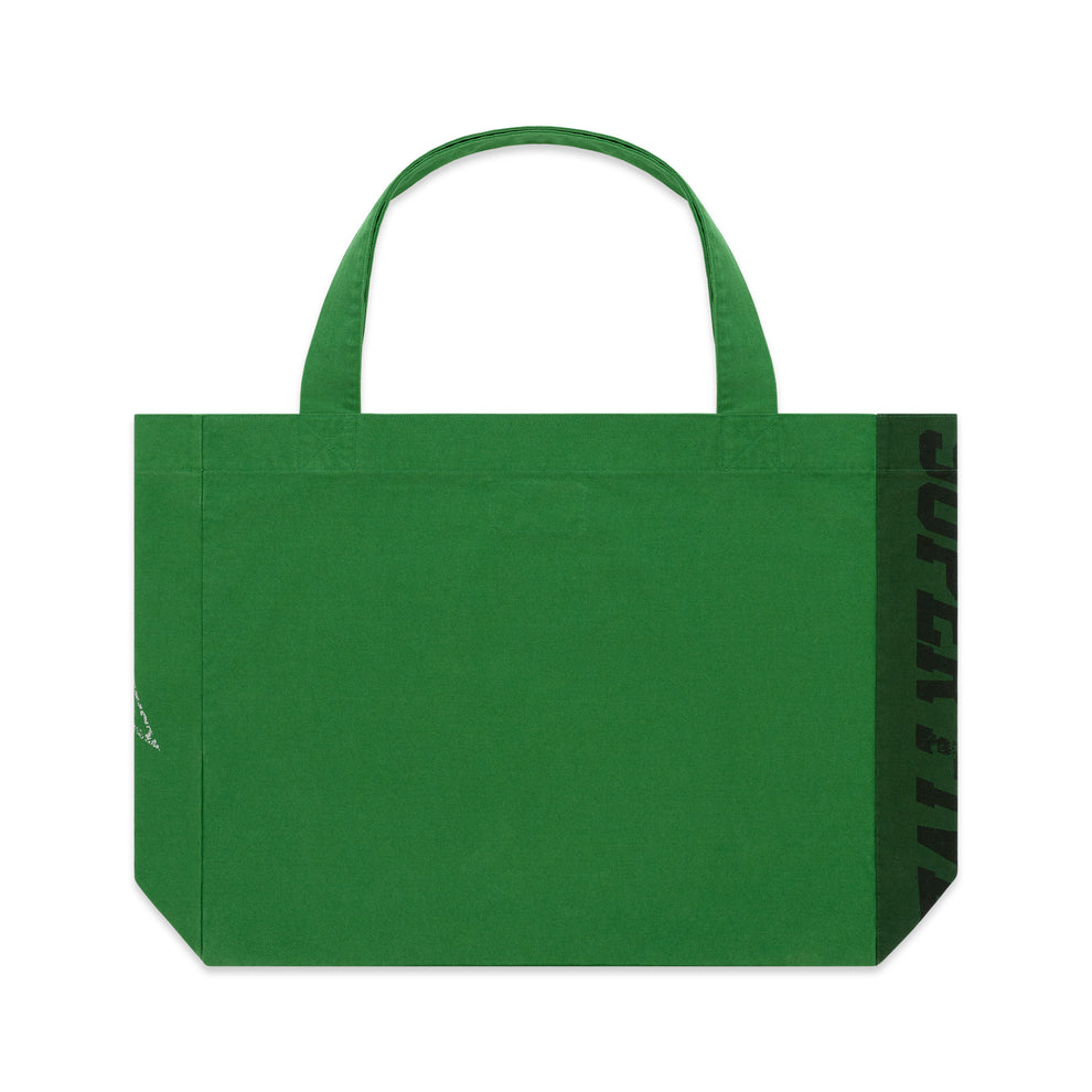 Green 8oz brushed twill SUPERFIVE TOTE with SP5DER graphic and "SUPERFIVE" side print.