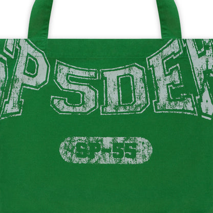 Green 8oz brushed twill SUPERFIVE TOTE with distressed white SP5DER graphic and SP-55 logo.