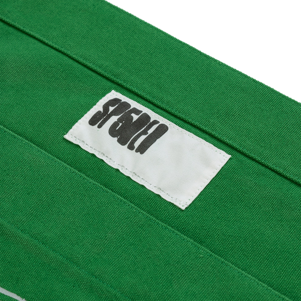 Green 8oz brushed twill SUPERFIVE TOTE with white SP5DER graphic label.
