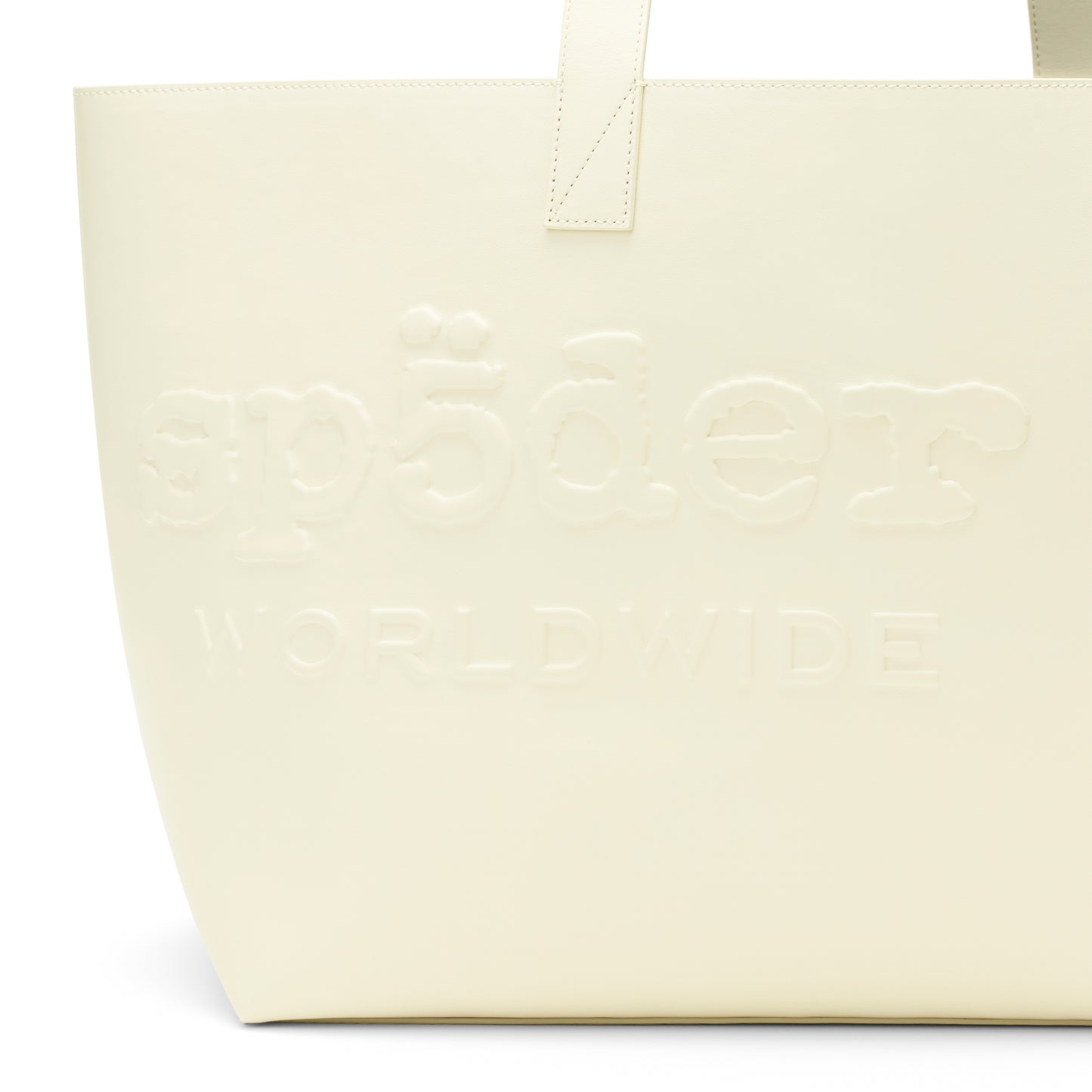 GHOST LEATHER TOTE BAG: Cream genuine leather tote with embossed tonal logo and dual shoulder straps.