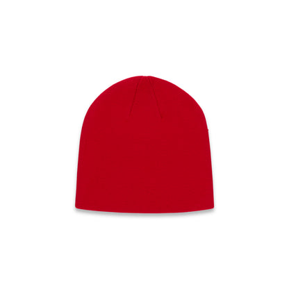 Red acrylic knit skully beanie with a subtle texture.