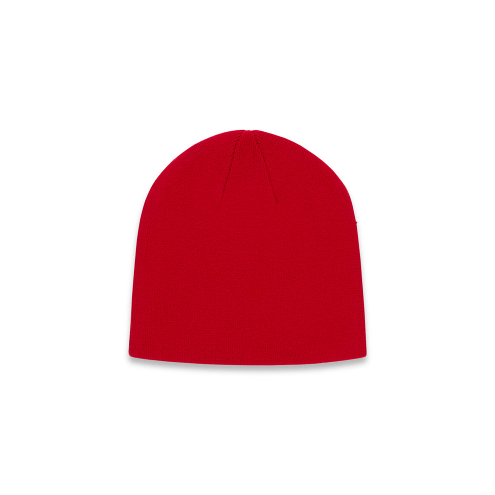 Red acrylic knit skully beanie with a subtle texture.