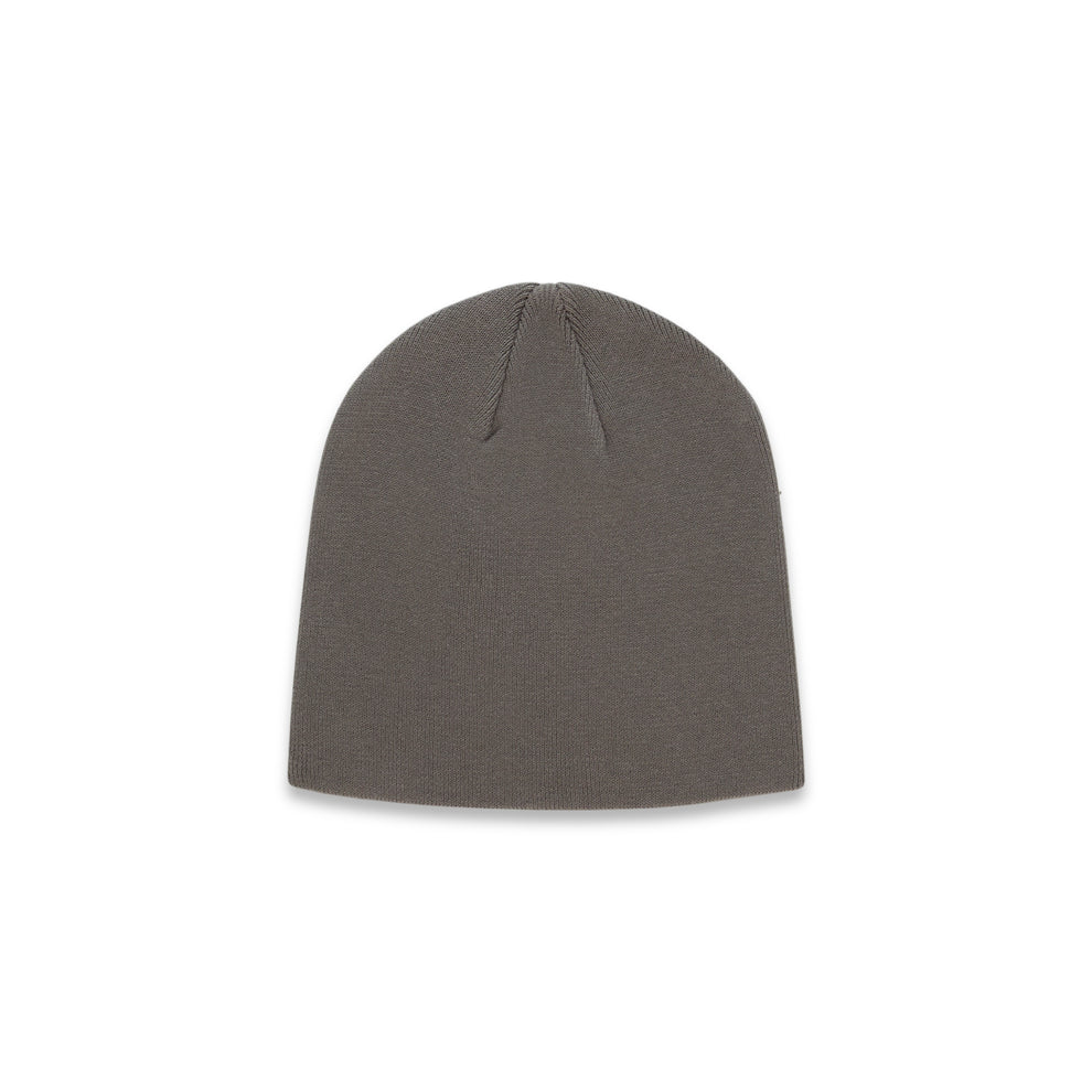 Gray acrylic skully beanie with a subtle knit texture.