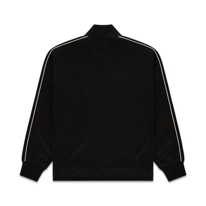 Black polyester Atlanta Track Jacket with contrasting white piping on sleeves.