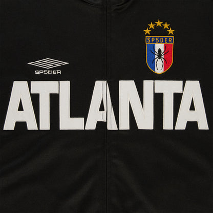 Black polyester ATLANTA Track Jacket with white lettering, SP5DER crest, and Umbro logo.