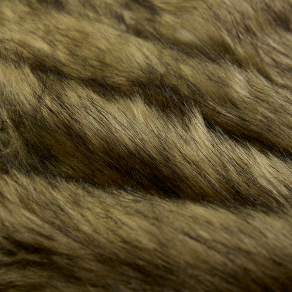 Close-up of brown and black faux fur, showing soft, textured fibers.
