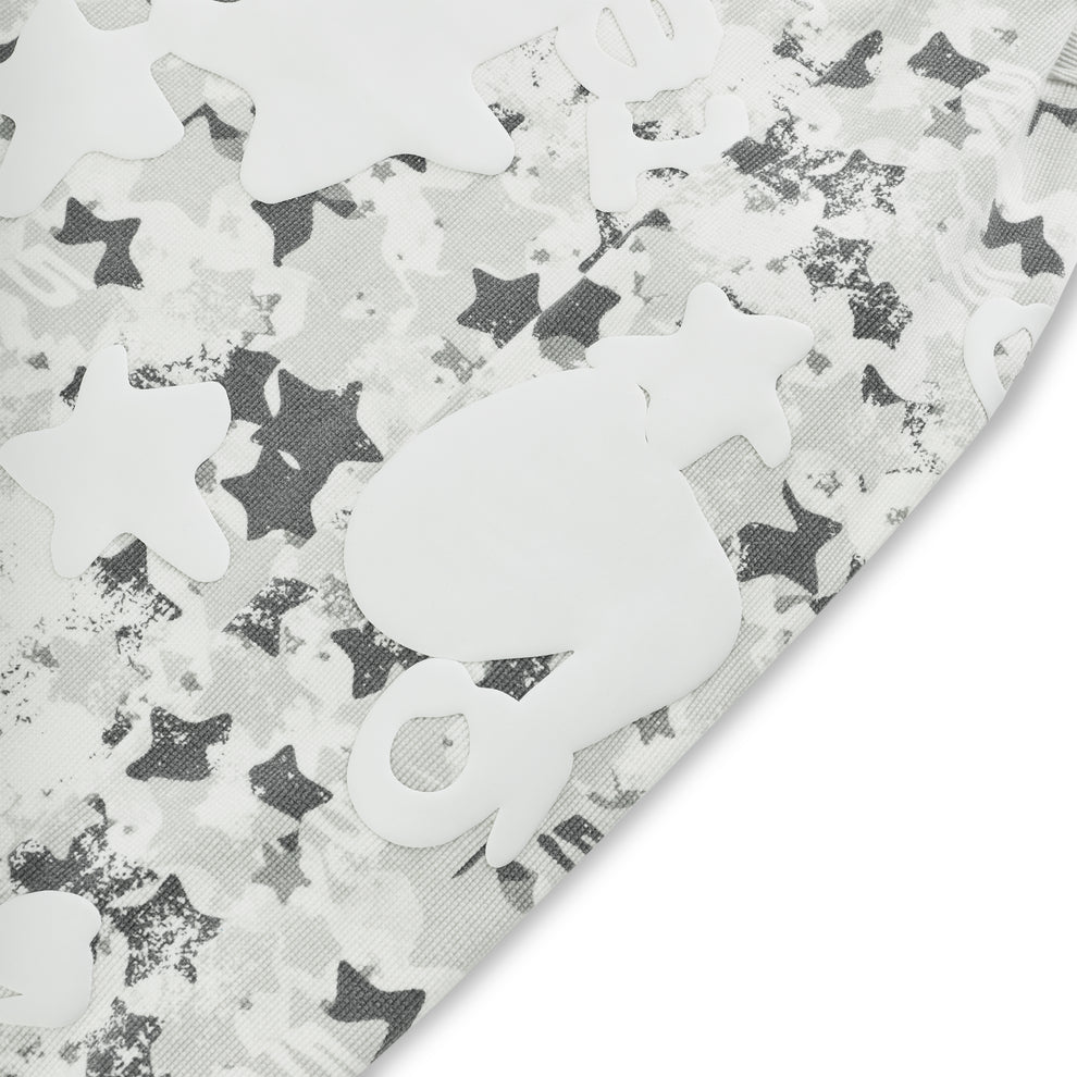 BELUGA AOP thermal with grey star camo waffle knit and white Beluga print.