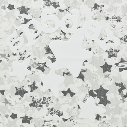 Beluga AOP thermal with white star camo print and white Beluga logo on waffle knit fabric.