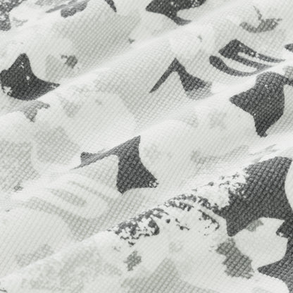 BELUGA AOP Thermal: White waffle knit fabric with all-over gray star camo print.