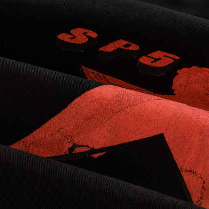 Black denim with a bold red "SP5" graphic and star design.