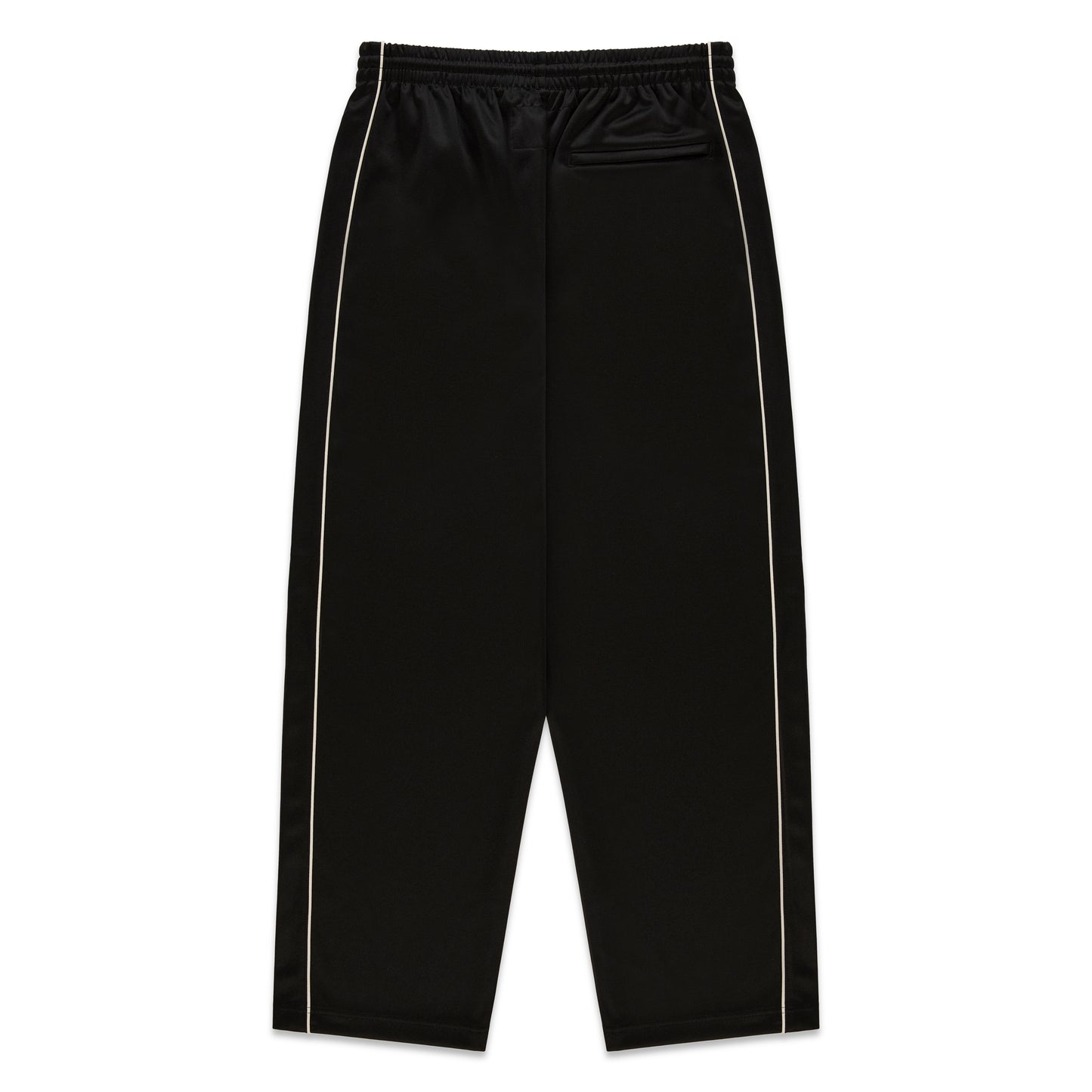 Black polyester Atlanta Track Pant with white side piping and elastic waistband.