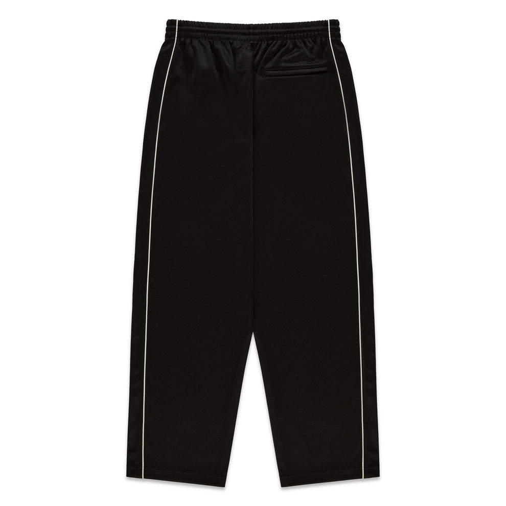 Black polyester Atlanta Track Pant with white side piping and elastic waistband.