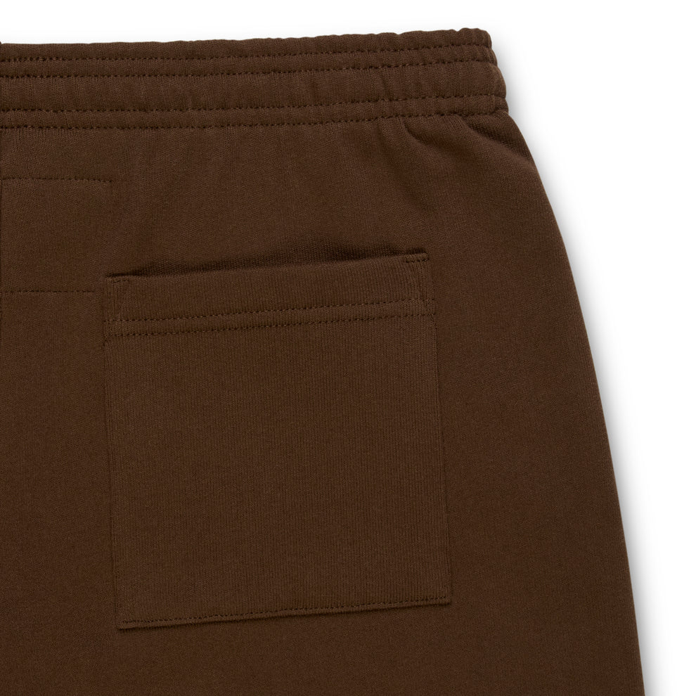Brown 13oz cotton fleece sweatpant with elasticized waistband and back pocket.
