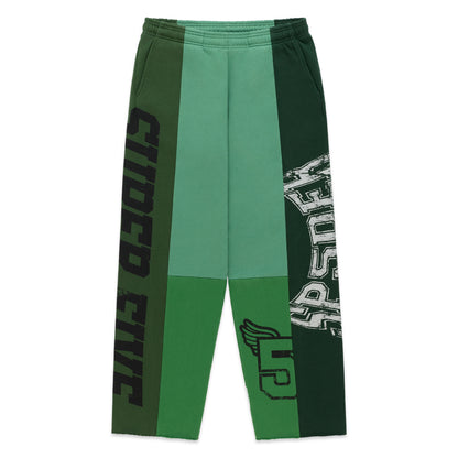 SUPERFIVE SWEATPANT: Green, contrast-paneled, 100% cotton fleece with graphic print and raw hem.