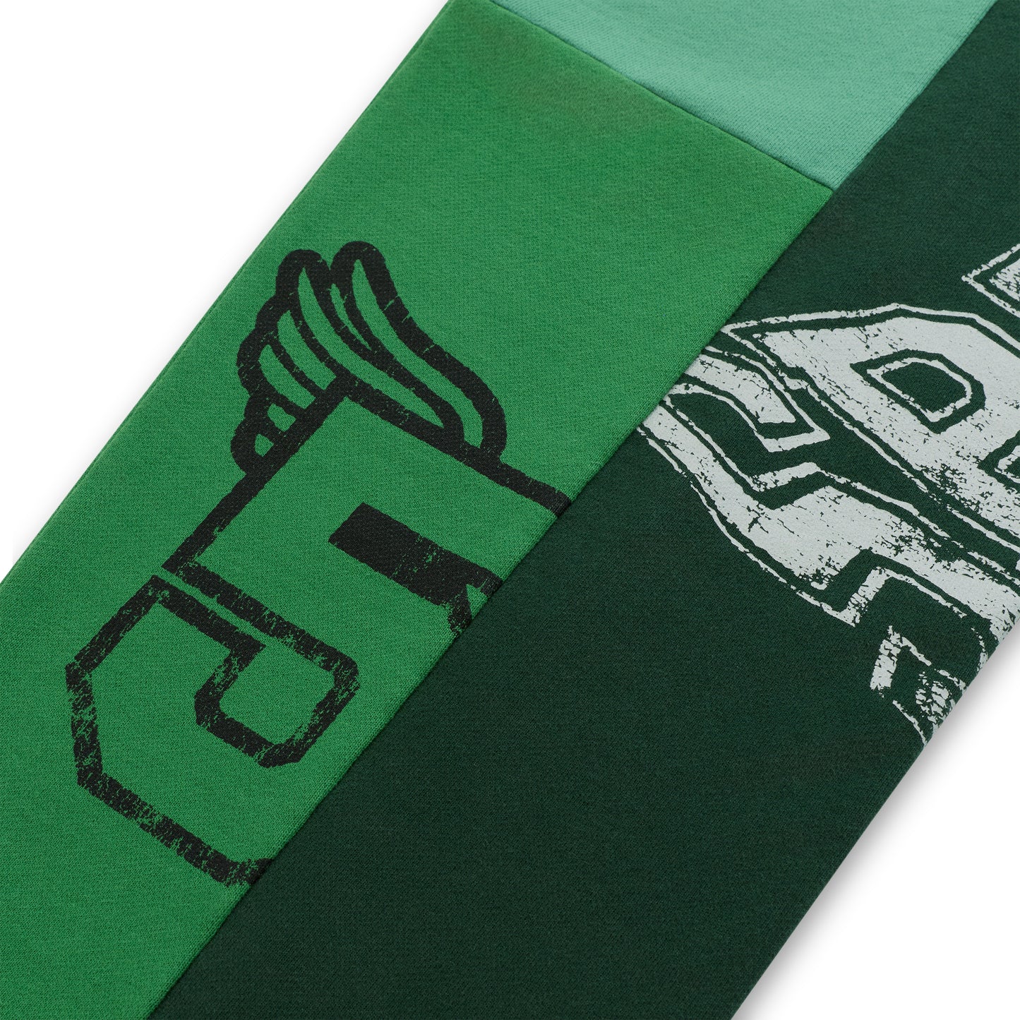 SUPERFIVE SWEATPANT: Green 13oz cotton fleece with contrast panels and graphic print.