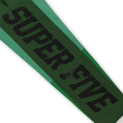 SUPERFIVE sweatpant in dark and light green 100% cotton fleece with black graphic print.