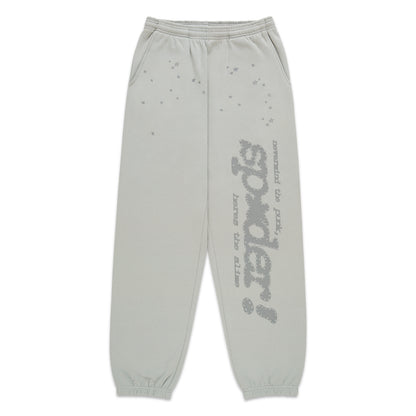 Light grey cotton fleece sweatpants with "P*NK SP5DER" text and scattered star print.