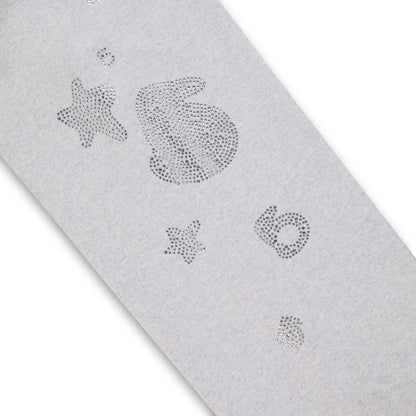 Light gray cotton fleece sweatpant with rhinestone "5" and star designs.