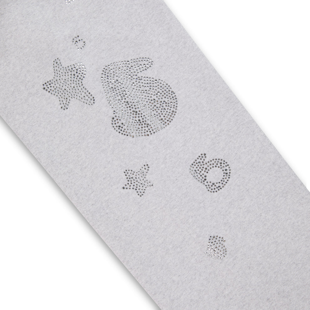 Light gray cotton fleece sweatpant with rhinestone "5" and star designs.