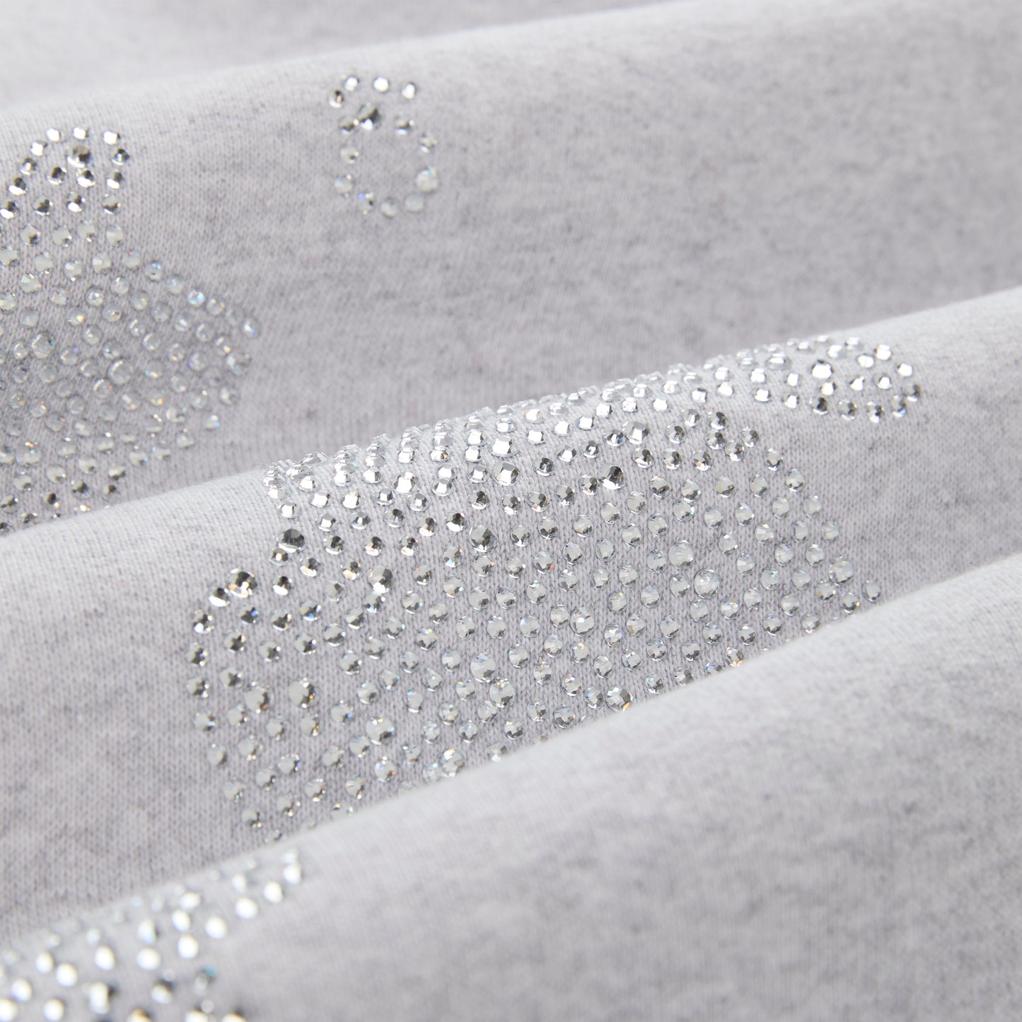 Light gray cotton fleece sweatpant with sparkling rhinestone '5' and star designs.