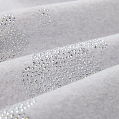 Light gray cotton fleece sweatpant with sparkling rhinestone '5' and star designs.