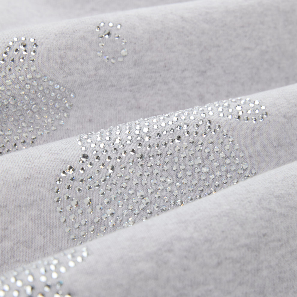 Light gray cotton fleece sweatpant with sparkling rhinestone '5' and star designs.