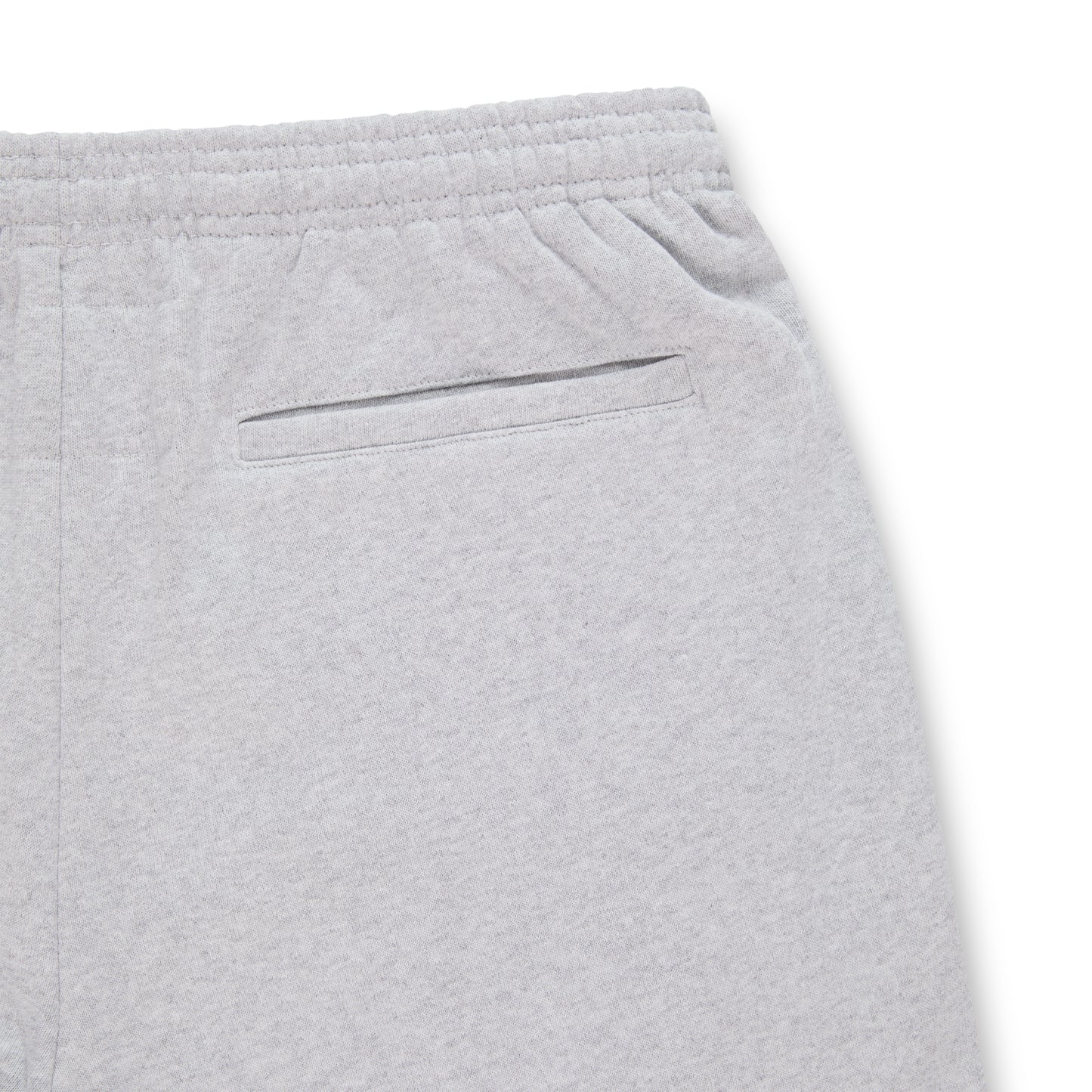 Light grey 100% cotton fleece wide-leg sweatpant with elasticized waistband and back pocket.
