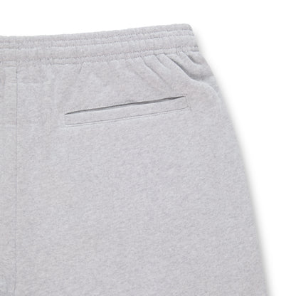 Light grey 100% cotton fleece wide-leg sweatpant with elasticized waistband and back pocket.