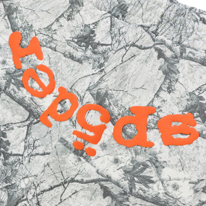 REALTREE OG WEB V2 SWEATSHORT, 13oz cotton brushed fleece, white/grey camo with orange "Hype" text.