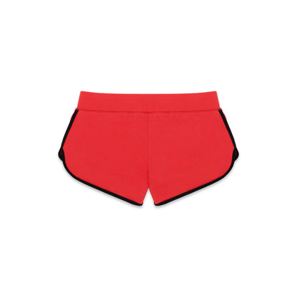 Red SP5 WIDE BOXER shorts with black trim and elastic waistband.