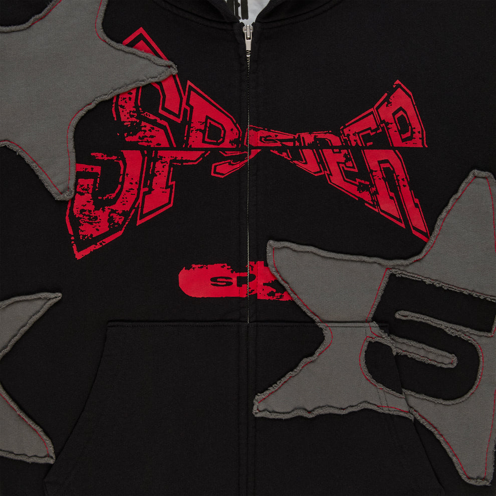 BLACK BIG STAR FULL ZIP HOODIE