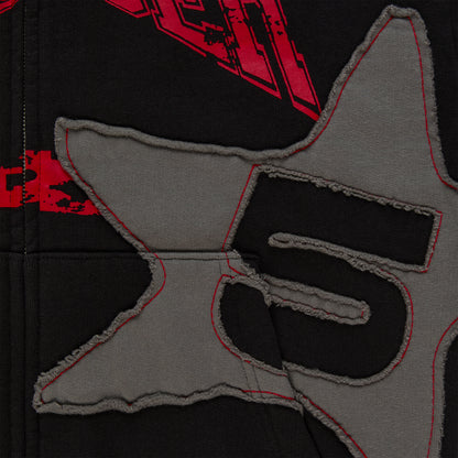 BLACK BIG STAR FULL ZIP HOODIE