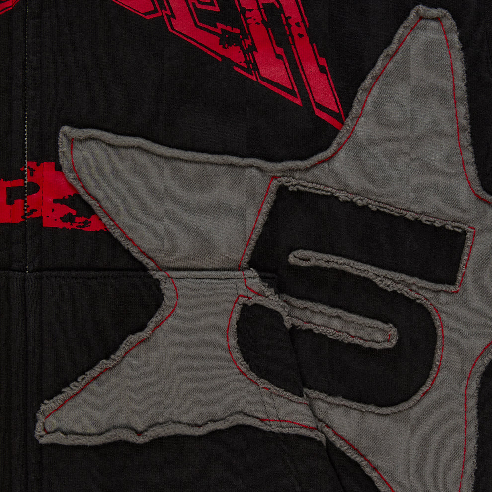 BLACK BIG STAR FULL ZIP HOODIE