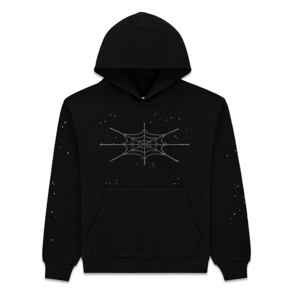 BLACK RHINESTONE SILK HOODIE