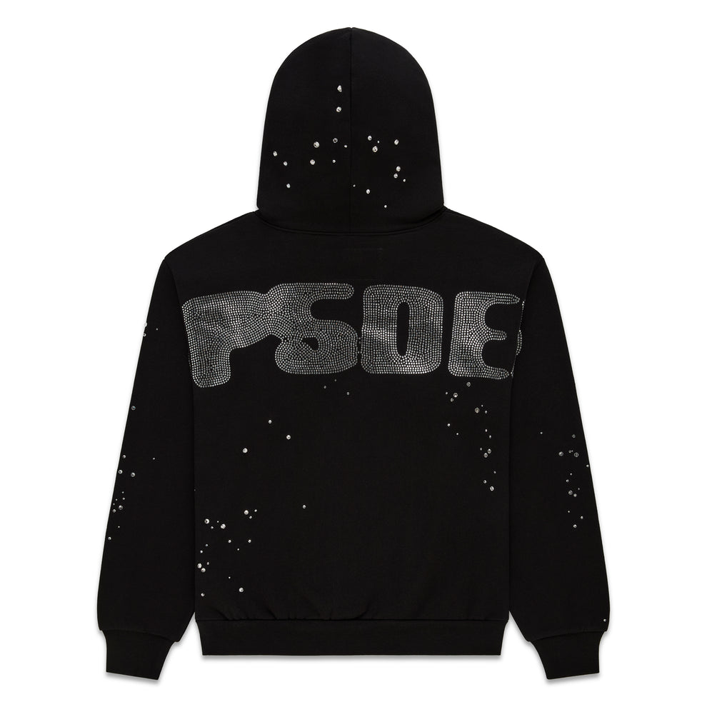 BLACK RHINESTONE SILK HOODIE
