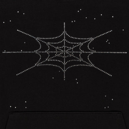 BLACK RHINESTONE SILK HOODIE