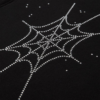 BLACK RHINESTONE SILK HOODIE