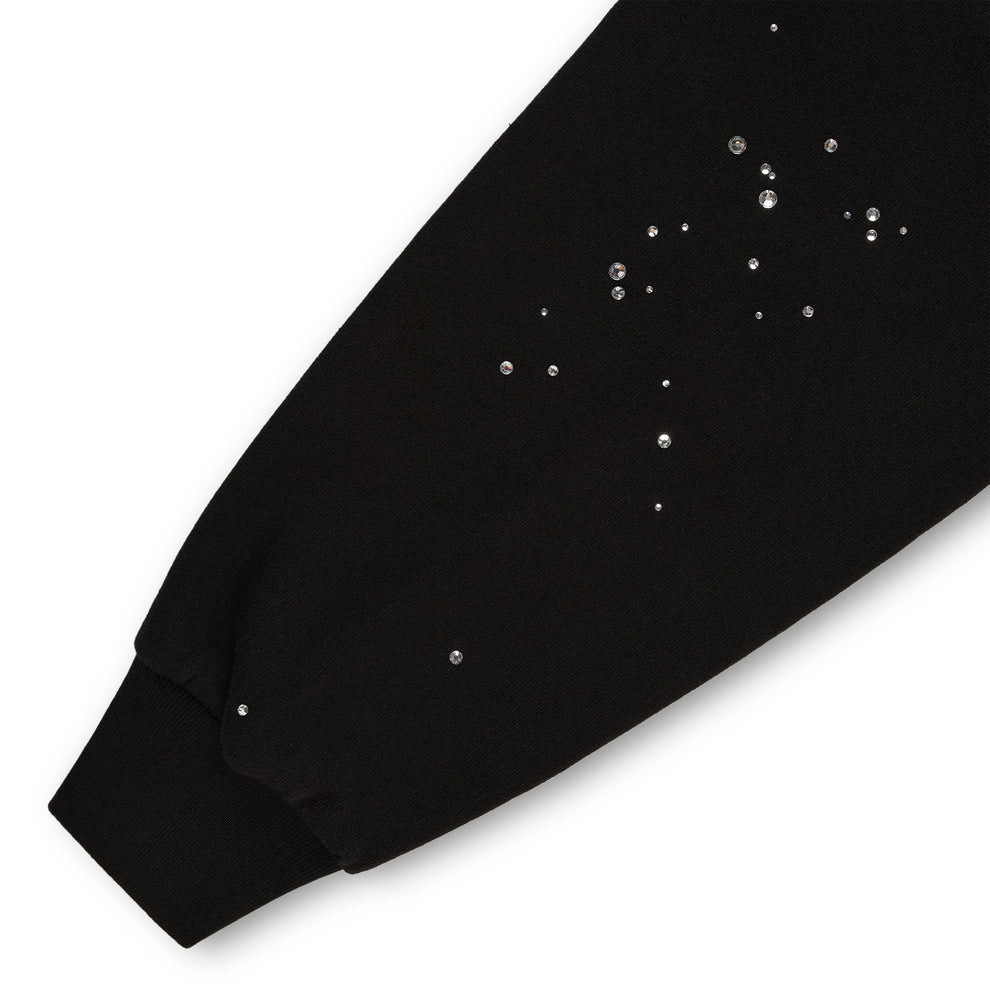 BLACK RHINESTONE SILK HOODIE