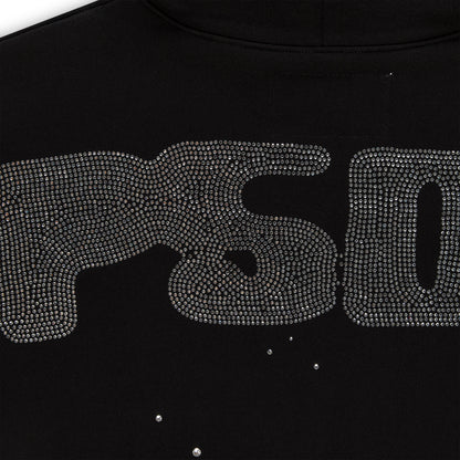 BLACK RHINESTONE SILK HOODIE