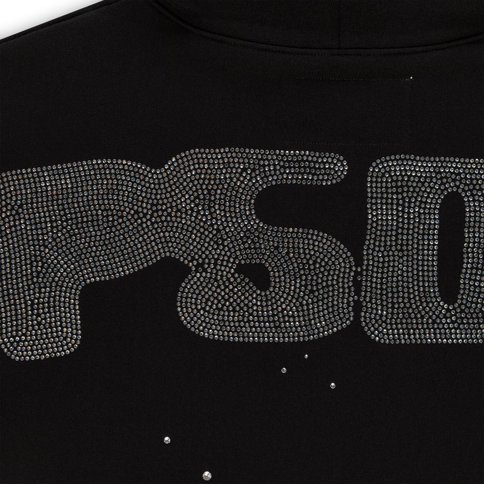 BLACK RHINESTONE SILK HOODIE