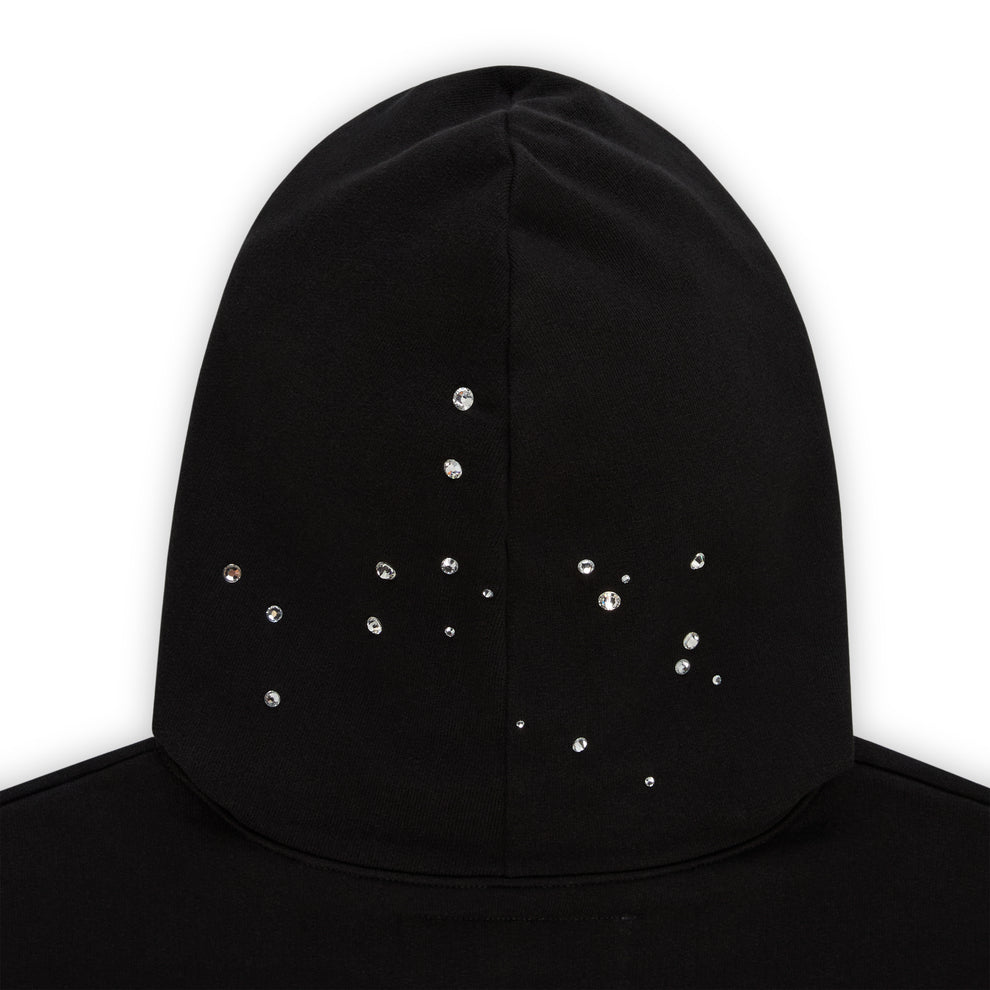 BLACK RHINESTONE SILK HOODIE