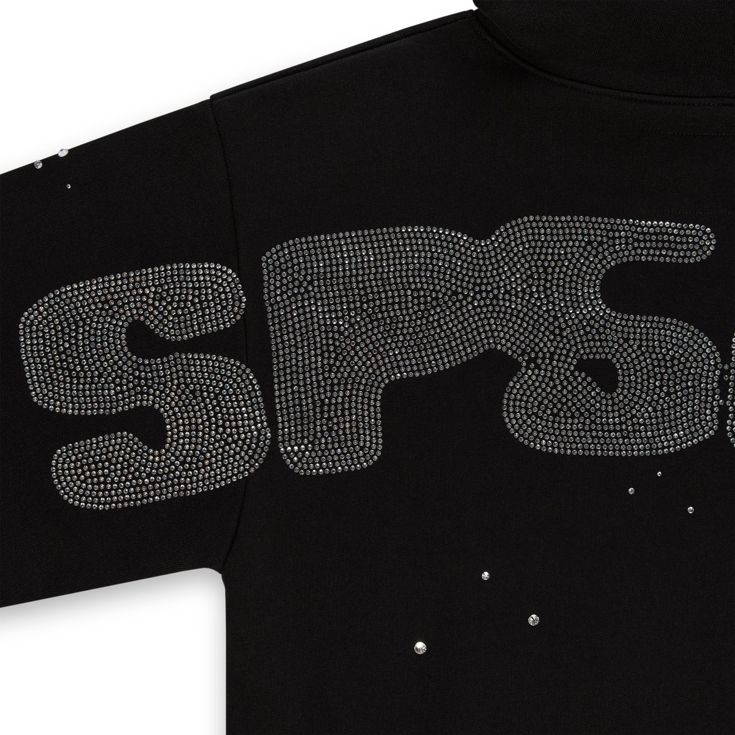 BLACK RHINESTONE SILK HOODIE