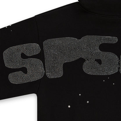 BLACK RHINESTONE SILK HOODIE