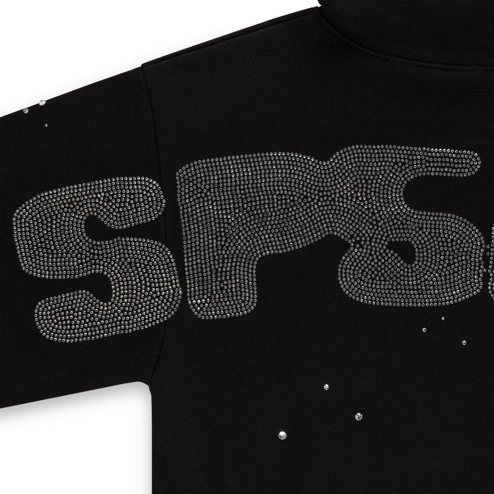 BLACK RHINESTONE SILK HOODIE