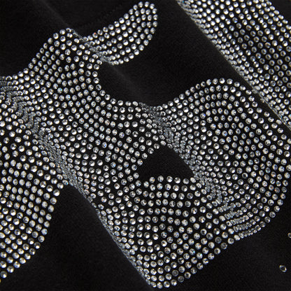 BLACK RHINESTONE SILK HOODIE