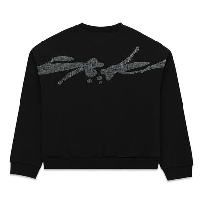 Black 100% cotton crewneck with rhinestone embellished graphic on the back.