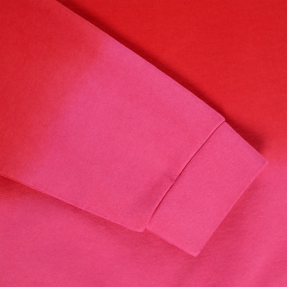 Red and pink gradient crewneck sleeve with ribbed cuff, 100% cotton brushed fleece.