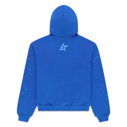 Blue RHINESTONE PUNK V2 HOODIE with a large star logo on the back and small stars on the sleeves.